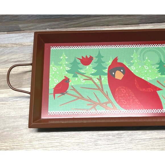 Gund Cardinal Bird Serving Tray Rectangular with Handles Christmas Decor - Picture 9 of 11
